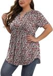 SHIJIALI Women's Plus Size Tops Casual Short Sleeve Flowy Floral Print Blouse FP Black Red Flower-XX-Large