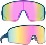 MAXJULI Polarized Sunglasses for Men Women, Windproof Outdoor Sports Cycling Running UV400 Protection Sun Glasses (Solid Blue to Half Transparent Pink/Pink Lens)