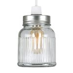 Retro Style Silver Brushed Chrome and Clear Glass Ribbed Pattern Design Jar Ceiling Pendant Light Shade