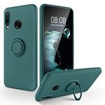 SouliGo Compatible with Huawei P30 Lite Case, Slim Silicone Kickstand With 360° Ring Holder Soft Rubber Bumper Hybrid Protection Shockproof Girl Women Boys Men Phone Cover Magnet Car Mount, Dark Green