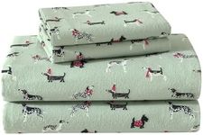 Laura Ashley - Queen Sheet Set, Cotton Flannel Bedding, Brushed for Extra Softness & Comfort (Holiday Pups Green, Queen)