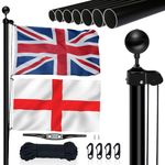 NQ 20FT (6M) Flag Poles for Garden, Sectional Heavy Duty Aluminum Flag Pole Kit with UK Flag, Flag Pole Topper, Flagpole Rope, Outdoor in Ground Flag Pole for Yard Residential, Commercial Use(Black)