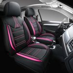 Yeleno02 Leather Car Seat Covers 5 Seats Front & Rear Seat Protector Full Set Universal Fit, Airbag Compatible (Black&Rose)