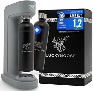 Luckymoose Infinity Wassersprudler mit 2x 1,25L langlebigen, spülmaschinenfesten Edelstahlflaschen – CO₂-sparende Sprudelwasser Maschine – Kompatibel mit den blauen 60l CO₂-Zylindern
