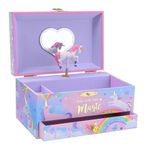 Jewelkeeper Girl's Musical Jewellery Storage Box with Pull-out Drawer, Cotton Candy Unicorn Design, Somewhere Beautiful Dreamer Tune | Child Jewellery Boxes, Musical Unicorn Jewellery Box