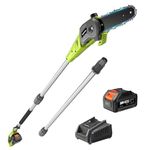 Supstable 8-inch Cordless Pole Saw, 4000mAh Battery Power Electric Pole Chainsaw with Two Rods up to 9.5f, Telescopic Chainsaw with Auto Oiler for Pruning, Trimming, Cutting