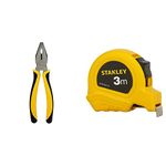 STANLEY 70-482 8'' Sturdy Steel Combination Plier Double Color Sleeve (Yellow and Black)+STANLEY STHT36125-812 3 Meter Plastic Short Measuring Tape (Yellow)