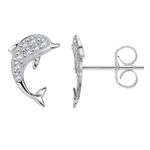 HIGHSPARK 925 Silver Dolphin Solitaire Earrings | 92.5 Sterling Silver and Diamond like Brilliance Sparkling Zirconia | Lovely Gift - Dolphin