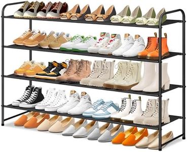 SLEEPING LAMB Long 4-Tier Shoe Organizer for Closet, Stackable Wide Shoe Rack Holds 30-Pairs Low Shoe Shelf Storage for Bedroom, Floor, Entryway(Black)