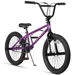 cubsala Freestyle BMX Bike, 20 Inch Kids Bicycle with 4 Pegs, Dual Hand Brake and Gyro for 6 7 8 9 10 11 12 13 14 Years Old Kids and Beginner Level Rider, Purple with Black Tires