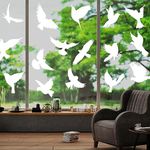 AUAUY 48PCS Anti-Collision Window Stickers, Large Size PVC Self-Adhesive Bird Shape Window Clings, Alarm Bird Window Stickers to Prevent People and Bird Strikes on Window Glass(12 Sheets White)