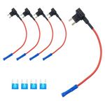 awlbed 5 PCS Car Additional Circuit Fuse Tap Adapter, Lossless Power Extraction Pure Copper Wire Blade Fuse Holder, Small Fuse Taps Connector with Four 15A Blades, Universal for Cars (Black & Blue)