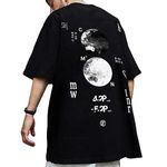 XYXIONGMAO Casual Sports Short-Sleeved T-Shirt Loose Cotton Japanese Streetwear Hip Hop Unisex Graphic Tees Shirts for Men, Black, Large