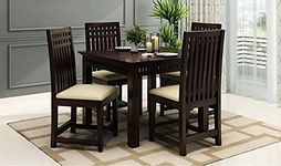 FURNITUREWALLET Sheesham Wood Dining Table 4 Seater | 4 Seater Dining| Four Seater Dinning Table With 4 Chairs For Home | Chairs With Cushion | Dining Room Sets For Restraunts Walnut