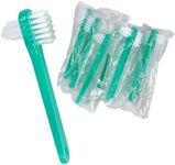 Vakly Denture Brush [Pack of 10] Individually Bagged 4.25 inch Denture Brushes with Hard Firm Flat Bristled Heads for Cleaning Dentures, Retainers, False Teeth, Clear Braces, and Mouth Guards