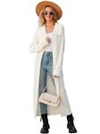 Les umes Womens Long Cardigan Sweaters Open Front Lapel Knit Sweater Long Sleeve Maxi Outwear Coat Winter Jackets White XL