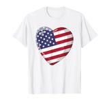 American Flag Heart USA 4th of July Women Girls Patriotic T-Shirt