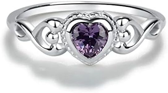 Precious Pieces Sterling Silver February CZ Simulated Birthstone Baby Ring with Heart for Little Girls, Kids and Toddlers (Size 3)