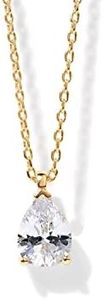 PAVOI 14K Gold Plated Sterling Silver Post Faux Diamond Pear Solitaire Pendant Halo Necklace in Yellow Gold