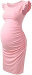 Bhome Maternity Dress Flying Sleeve Casual Pregnancy Summer Dresses, Pink, Small