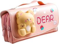 Parshya Plastic Dear Kawaii Large Capacity Pencil Case For Kids-3D Eva With Cute Squishy Dear Pencil Case For Kids,Pencil Box For Kids,Zipper Pencil Case For Boys,Return Gifts For Kids,Multicolor