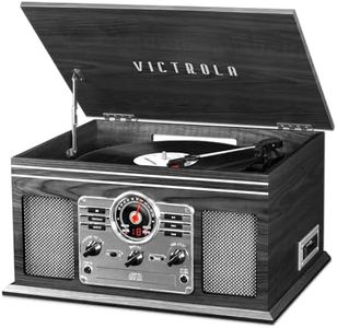 Victrola The Quincy 6-in-1 Bluetooth Record Player & Multimedia Centre with Built-in Speakers – 3-Speed Turntable, CD & Cassette Player, AM/FM Radio, Wireless Music Streaming (Grey)