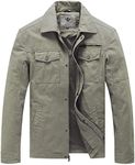 WenVen Men's Casual Canvas Cotton Military Lapel Jacket (Light Olive, 3XL)