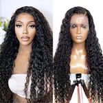 SKULD 13x4 HD Lace Front Wigs Water Wave Wig Human Hair, Curly Transparent Lace Wigs 100% Brazilian Real Hair with Baby Hair 150% Density Pre Plucked Human Hair Wigs for Women (26 Inch)