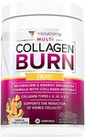 Multi Collagen Burn: Multi-Type Hydrolyzed Protein Peptides with Hyaluronic Acid, Vitamin C, SOD B Dimpless, Types I, II, III, V and X Collagen, with Caffeine