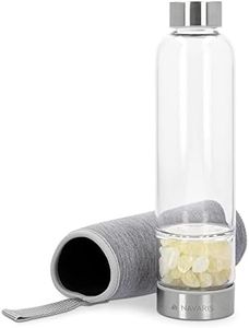 Navaris Botella de Cristal con Piedras - Botella de Agua con Cuarzo Citrino Natural - Cantimplora de Vidrio de 420 ml con Piedras curativas y Funda
