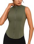 Wayleb Women's Running Jacket Sleeveless Full Zip Up Sports Vest Slim Fit Tank Tops Ladies Workout Yoga Tops Lightweight Gym Jackets Fitness Activewear Green