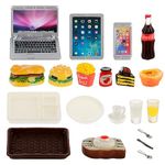 TIESOME Dollhouse Miniatures Laptop Food Drink Set, 21 Pcs Simulation Phone Computer Hamburger Breakfast Model 1:12 Doll House Decoration for Photo Props DIY Pretend Play