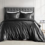 Madison Park Essentials Queen Satin Comforter Set Luxuriously Smooth on Hair & Skin, Lustrous, Silky Comforters Queen Size All Season Satin Luxury Bedding Set Queen, Shams, Full/Queen, Black 4 Piece