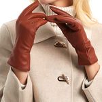 Women's Winter Leather Gloves Nappa Lambskin Touch Screen Gloves Warm Cashmere Lined,Cognac,M