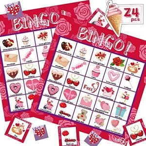 LETILY Bingo Cards Valentine Cards for Kids Adults-24 Players Valentine's Day Bingo Game for Kids Card Games School Classroom Games Birthday Party Favors Supplies Valentine Gifts for Boys Girls