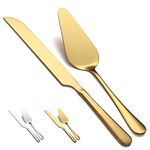 Kyraton Wedding Cake Knife and Server Set, Gold Titanium Plating Stainless Steel Cake Cutting Set for Wedding Include Cake Cutter and Cake Server Perfect for Wedding, Birthday