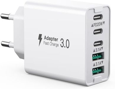 Cargador USB C, 5 Puertos Bloque de Carga rápida de 50W 3 USB C + 2 QC, Cargador Rápido PD 20W, Tipo C Alimentación Adaptador, Compatible con iPhone 12/13/14/15/Samsung S23/S22/S21/Xiaomi/Huawei