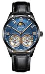 AILANG Men's Skeleton Watches Automatic Mechanical Ailang Watch with Dual Balance Wheels (Black Blue)