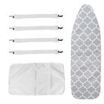 CLIUNT Ironing Board Cover 135x56cm, 100% Cotton Cover Extra 3 Padded with elastic straps, Fixing Clips and Thermal Insulation Mesh, Resists Scorching and Staining