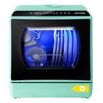 AIRMSEN Mini Table Top Dishwasher, 6 Programs Countertop Dishwasher, 5L Water Tank, 2 Ways Water Supply, Touch Control & LED Display, Ideal for Home Kitchens, Apartments, Dorms, Green