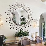 Chende Round Decorative Mirror for Wall Decor, 39" x 39" Large Living Room Mirror with Removable Metal Leaves, Farmhouse Mirror for Entryway, Home Office, Bedroom