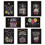 Assorted Happy Birthday Cards, 48 Pack Ohuhu Black Folded Card for Kids Birthday, Blank Inside Greeting Note Cards W/White Envelopes and Stickers, 4x6 inch, Birthday Party Invitaion DIY Card Stocks