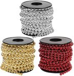 Belle Vous Christmas Bead Garlands (3 Pack) - 10m Gold, Red and Silver Xmas Bead Chains for Table Decorations and Christmas Tree Decorations, Jewellery Making, DIY Art & Craft & Party Decor