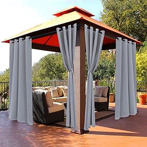 Bonzer Outdoor Curtains for Patio Waterproof - Light Blocking Weather Resistant Privacy Grommet Blackout Curtains for Gazebo, Porch, Pergola, Cabana, Deck, Sunroom, 1 Panel, 52W x 84L inch, Silver