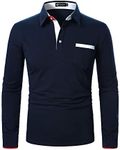 STTLZMC Mens Long Sleeve Polo Shirts with Contrasting Collar Casual Golf Poloshirt Top Navy blue XL