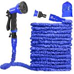 100FT Expandable Garden Hose Pipe,Expanding Hose Pipe with 8 Function Spray Gun,3 Times Magic Hose Pipe with 3/4", 1/2" Fittings,Anti-Leakage Lightweight Easy Storage(100FT, Blue)