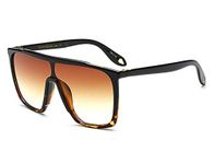 Large Men Sunglasses Vintage Retro 70s Squared Frame Flat Top Shield Glasses (Tortoise Brown, 59)