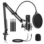 Audio Array AM-C43 XLR to 3.5mm Professional Condenser Microphone Kit | Boom Arm, 2M Cable & Foam Filter | Compatible with Audio Interface, Mixer | Recording, Podcast, Streaming, Home Studio (Black)