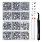 BEADSLAND Hotfix Rhinestones, 6080PCS Clear Rhinestones for Clothes Crafts Mixed 6 Sizes with Wax Pencil and Tweezers Kit, SS6-SS30, Crystal