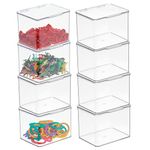 mDesign Plastic Playroom and Gaming Storage Organizer Box Containers with Hinged Lid for Shelves or Cubbies, Holds Small Toys, Blocks, Puzzles, Markers, Controllers, Lumiere Collection, 8 Pack, Clear